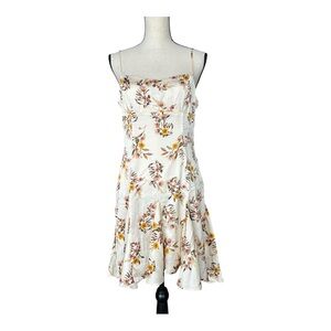 Storia Floral Satin Mini Dress Cream with Yellow & Pink Blooms Size L
